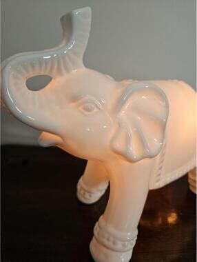 Elephant Night Light White Ceramic Nursery Lamp Boho Kids Room Decor